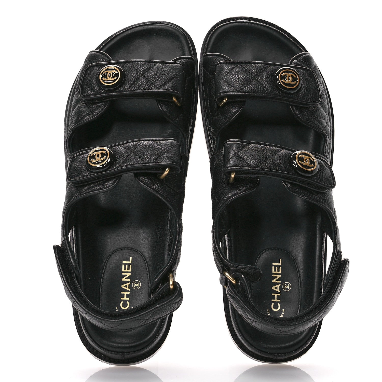 Chanel Grained Calfskin Velcro Dad Sandals 40 Black 2 of 10