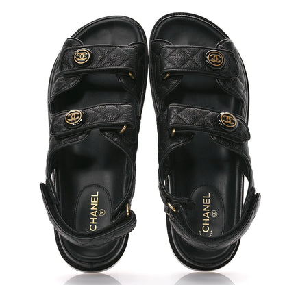 Chanel Grained Calfskin Velcro Dad Sandals 40 Black 2 of 10
