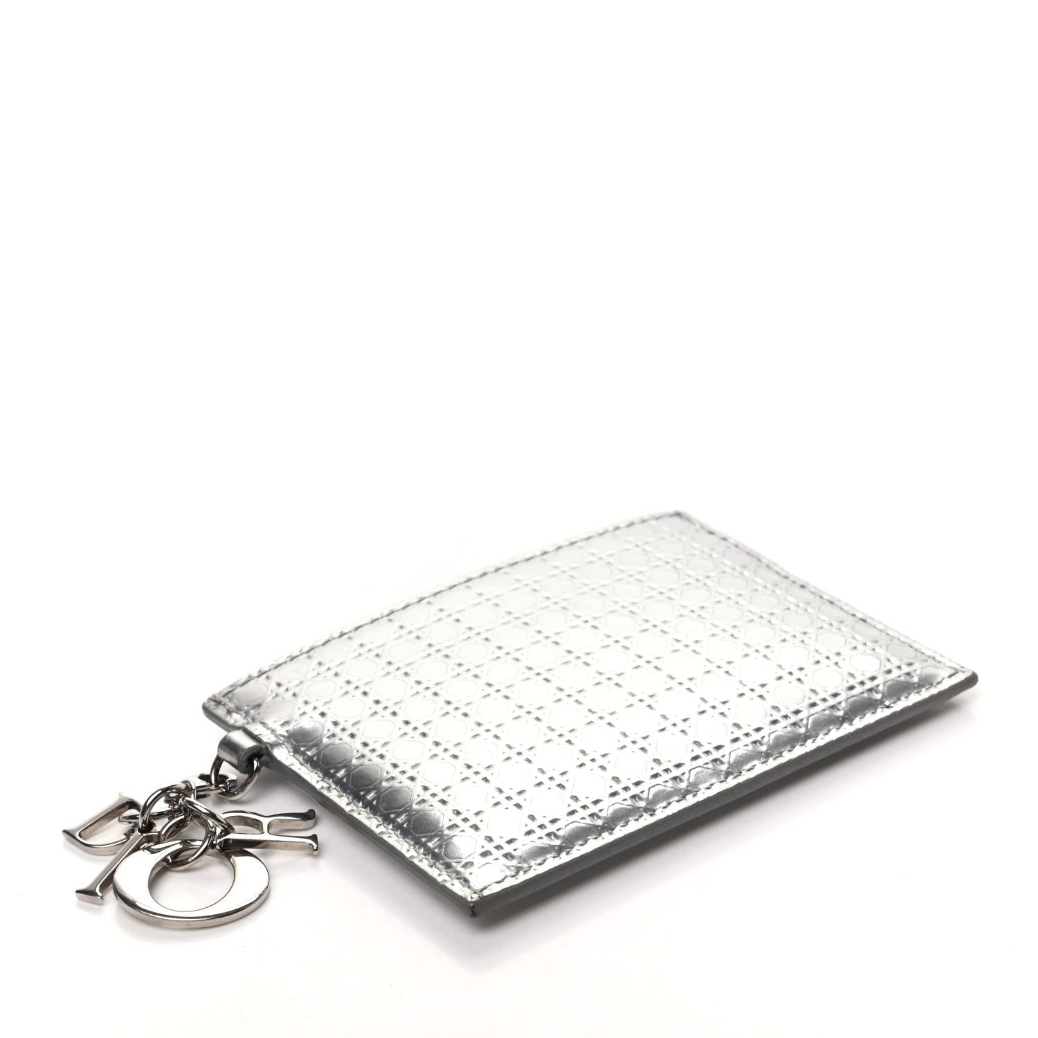 Christian Dior Metallic Patent Micro-Cannage Lady Dior Card Holder Silver 4 of 8