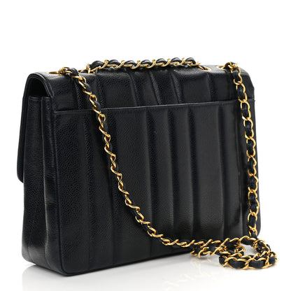 Chanel Caviar Vertical Quilted Small Single Flap Dark Blue 3 of 12