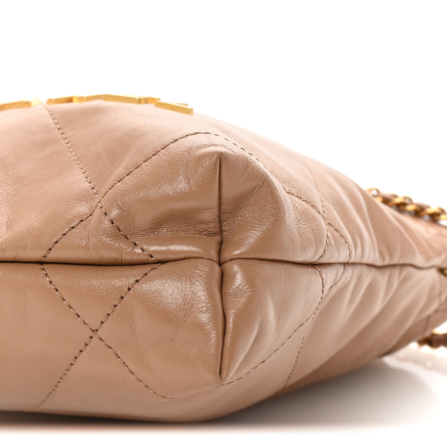 Shiny Calfskin Quilted Mini Chanel 22 Dark Beige