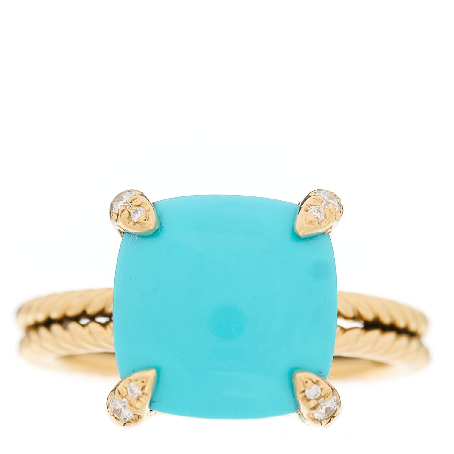 David Yurman 18K Yellow Gold Diamond Turquoise 11mm Chatelaine Ring 54 6.75 1 of 4