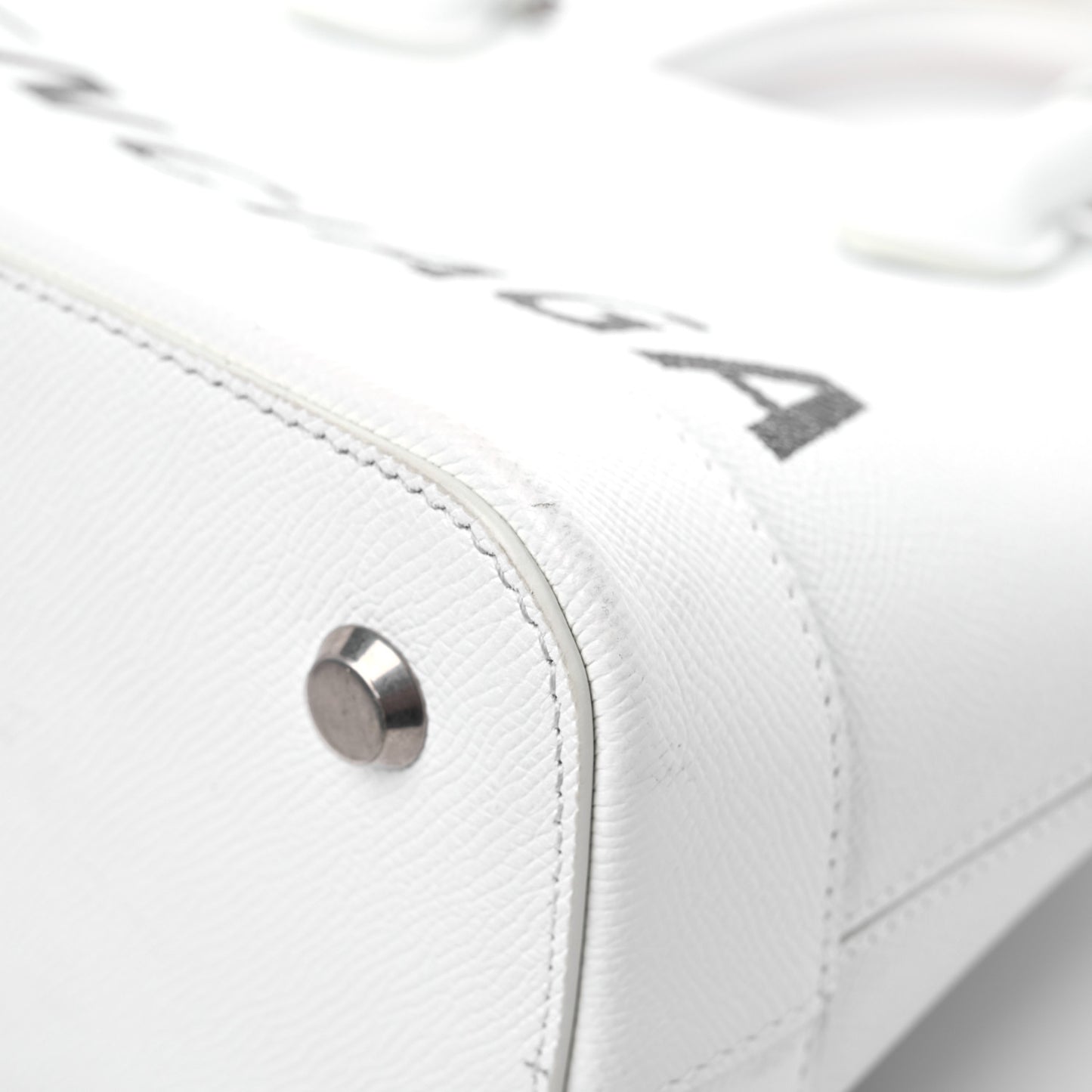 Signature Grained Calfskin Logo S Ville Top Handle Bag White Black