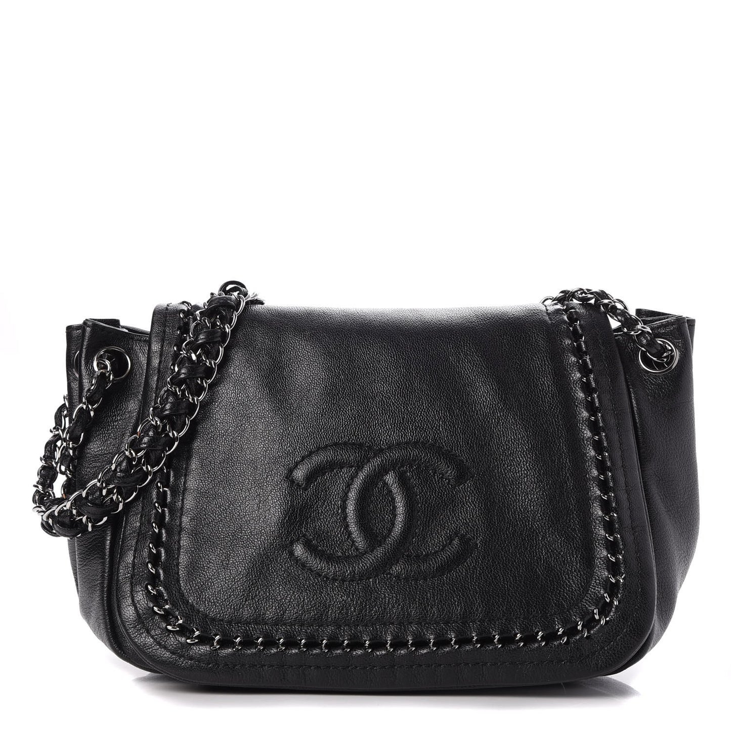 Metallic Goatskin Luxe Ligne Flap Black