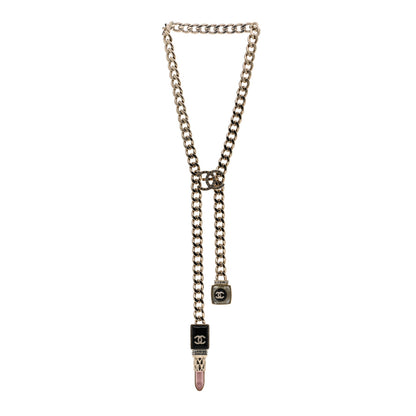 Chanel Metal Strass Pearl Lipstick Necklace Pink Gold 3 of 8