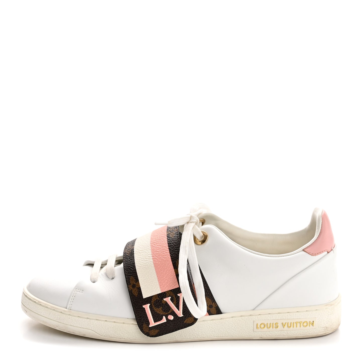 Calfskin Monogram Striped Frontrow Sneakers 38.5 White