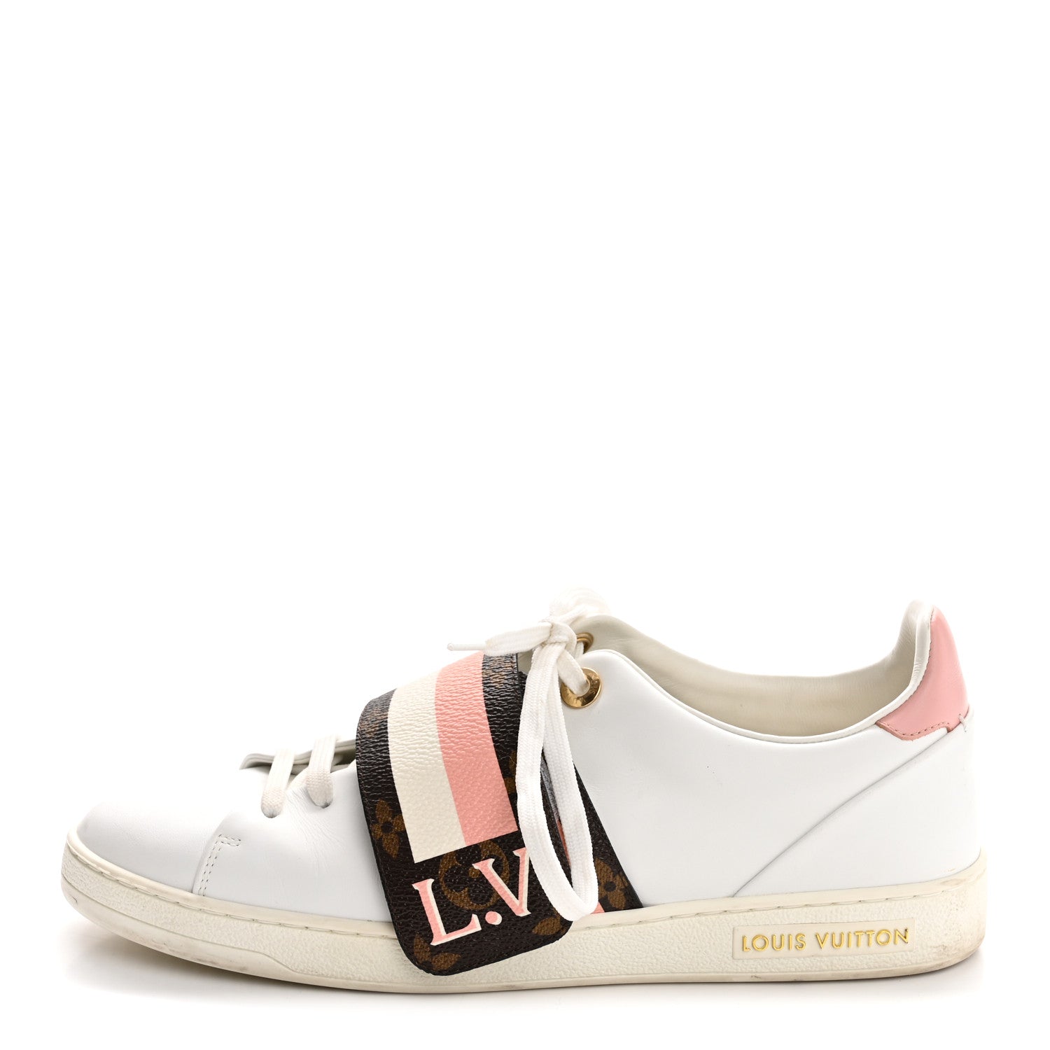 Louis Vuitton Calfskin Monogram Striped Frontrow Sneakers 38.5 White 1 of 11
