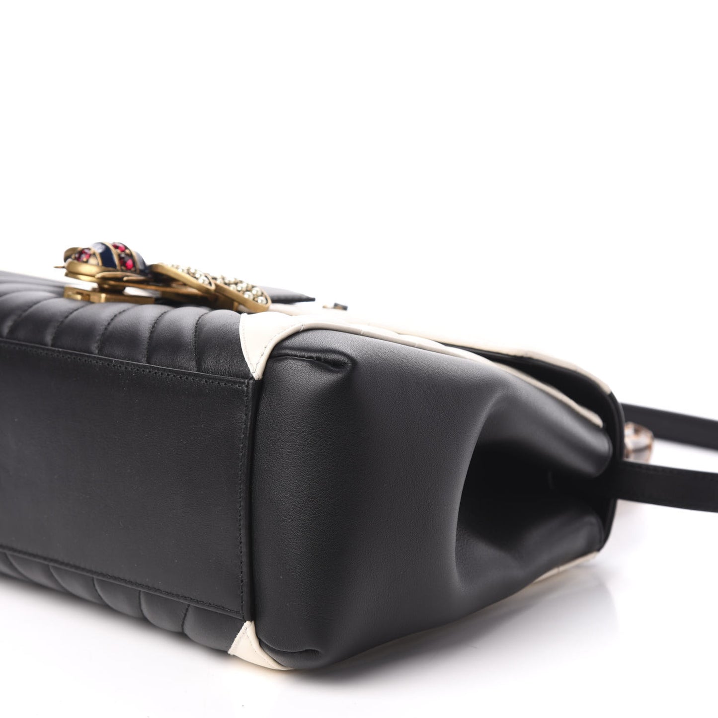 Calfskin Bamboo Trapuntata Queen Margaret Top Handle Bag Mystic White Black