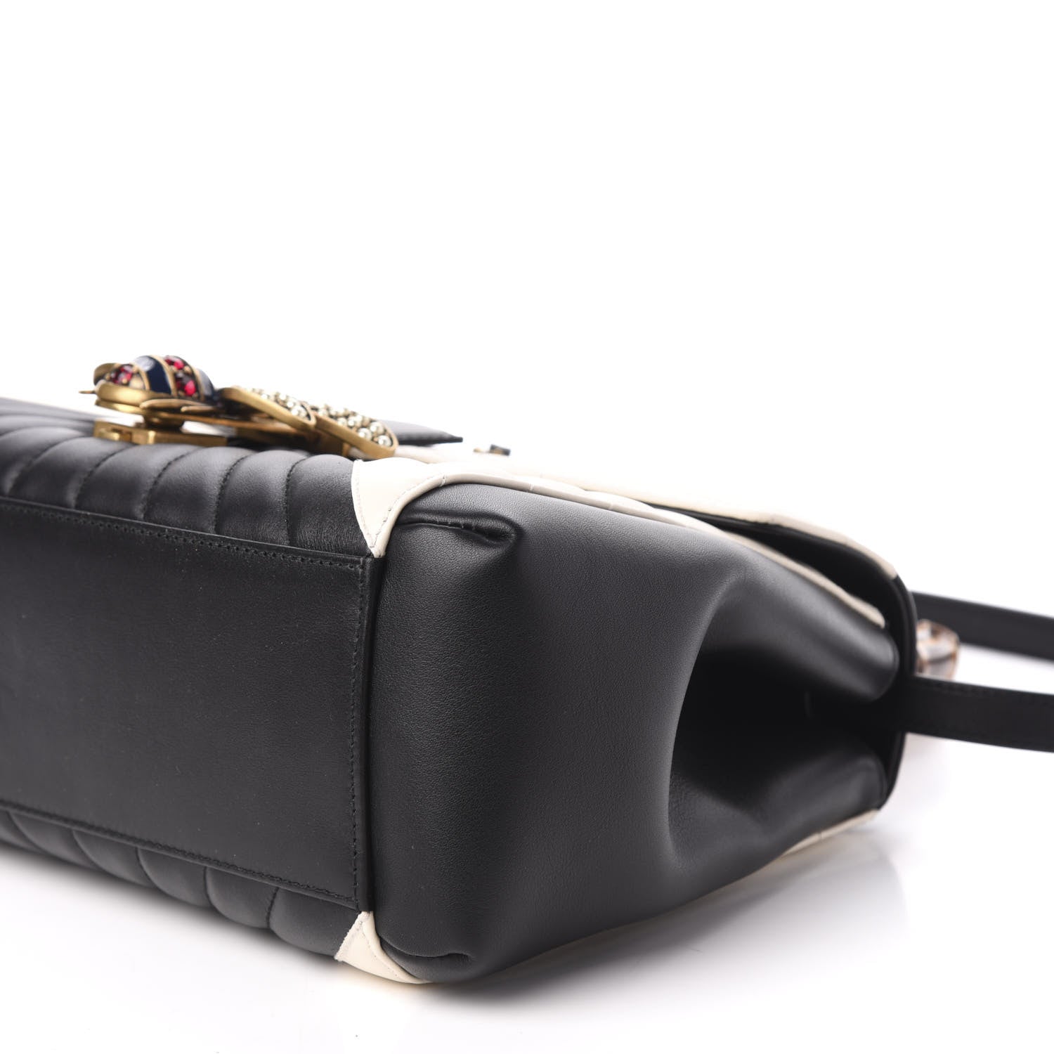 Gucci Calfskin Bamboo Trapuntata Queen Margaret Top Handle Bag Mystic White Black 14 of 15