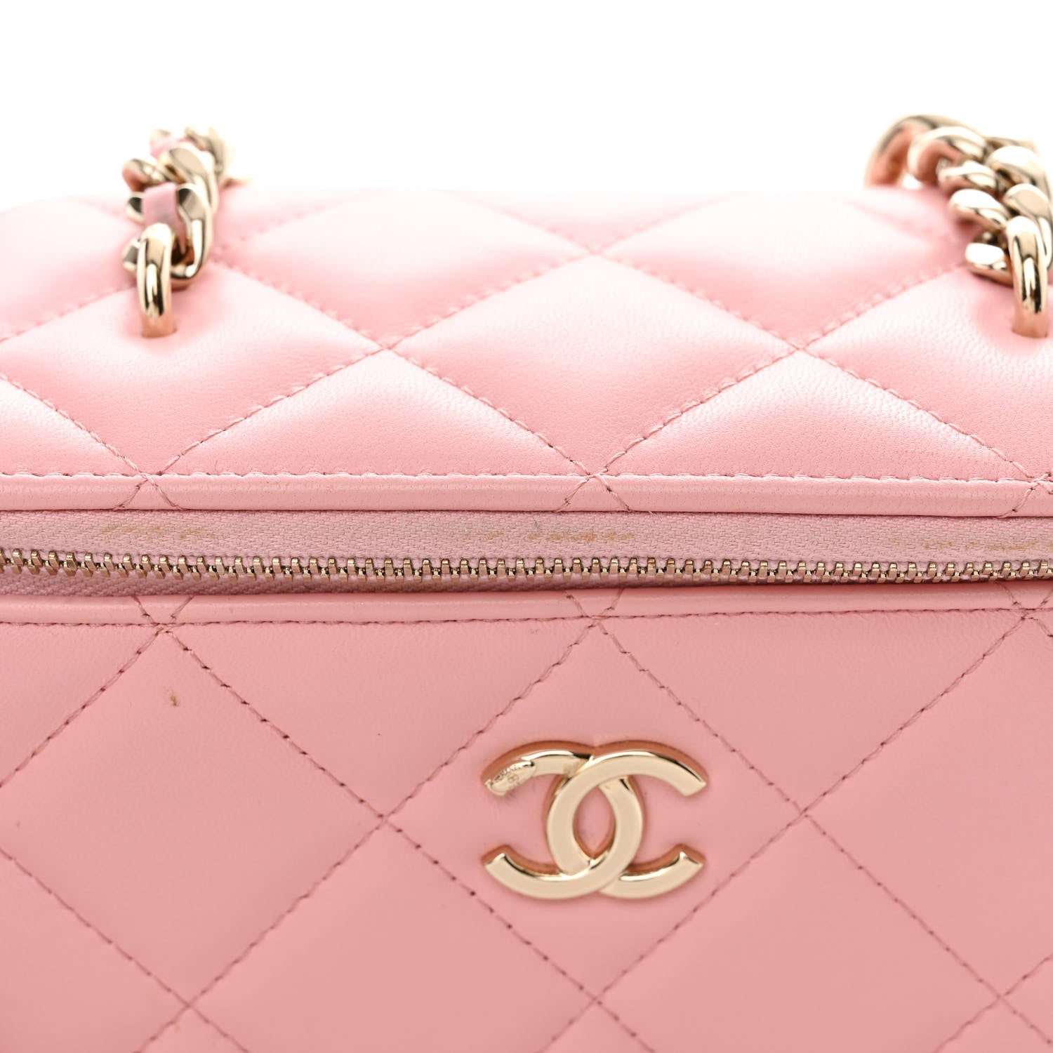 Chanel Lambskin Resin Elegant Chain Vanity Case Pink 13 of 17