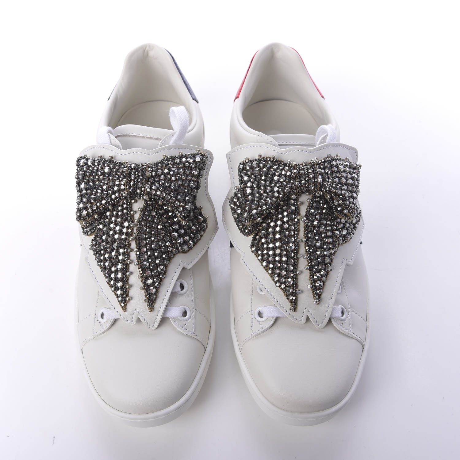 Gucci Calfskin Ayers Web Womens Ace Bow Lace Sneakers 38 White 6 of 10