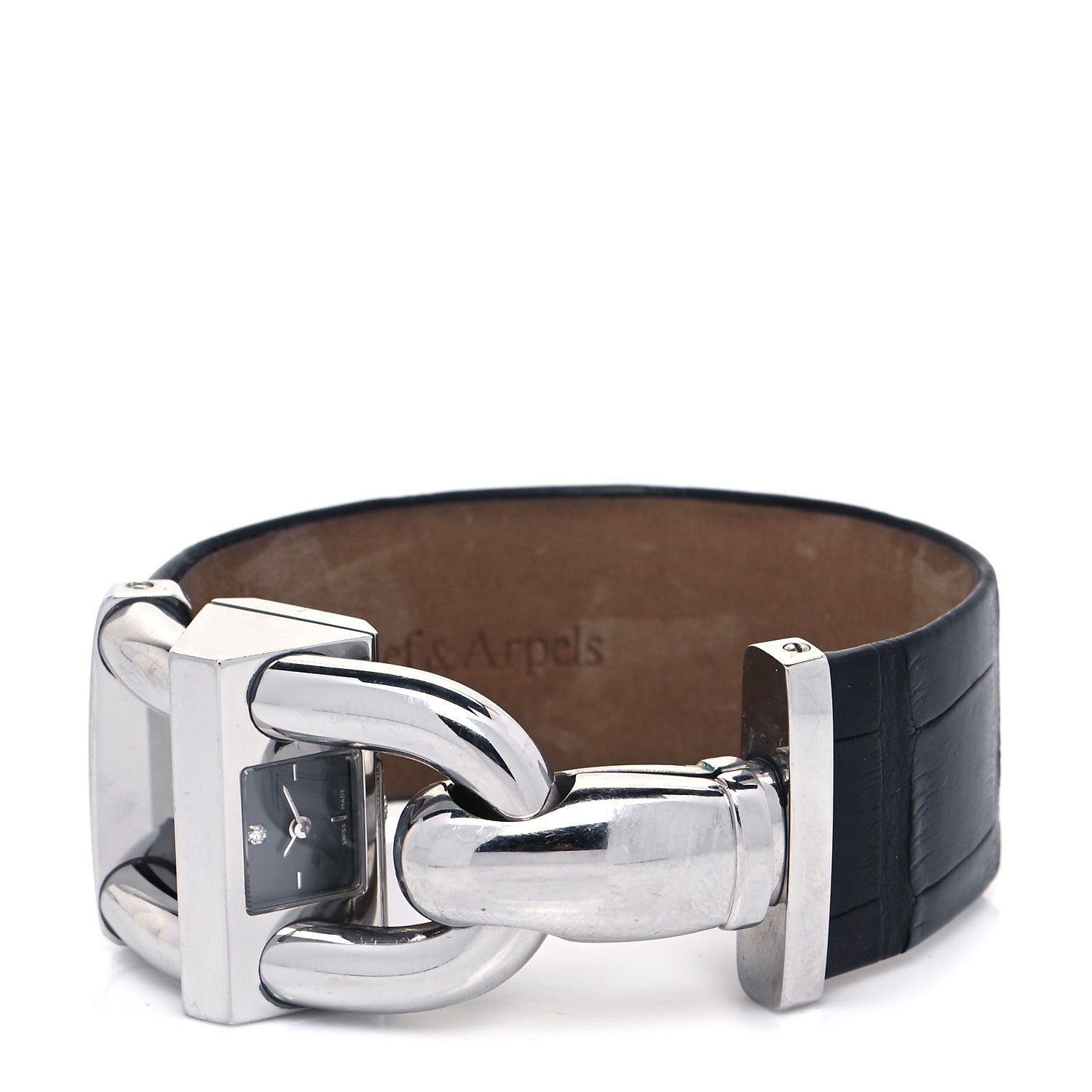 Van Cleef & Arpels Stainless Steel Alligator Diamond 26mm Cadenas Quartz Watch Black 3 of 7