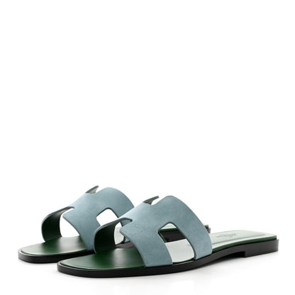 Hermes Suede Goatskin Oran Sandals 37 Vert D’eau Vert Anglais 3 of 9