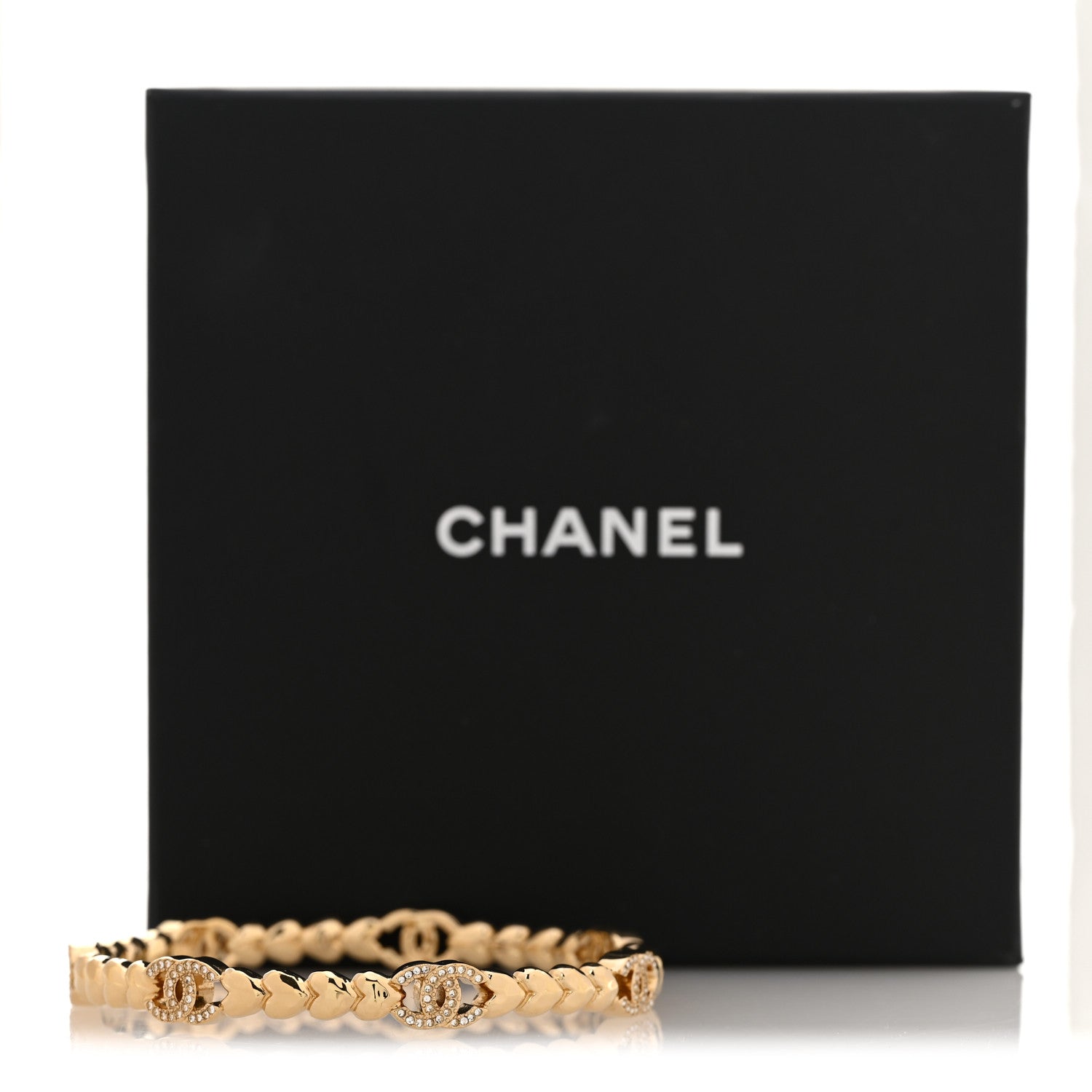 Chanel Crystal CC Heart Link Bracelet M Gold 6 of 6