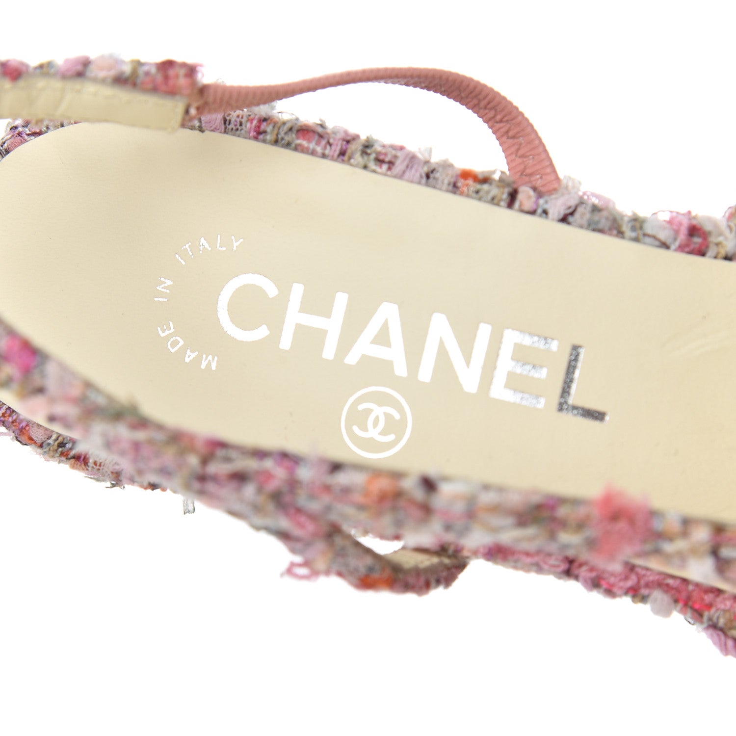 Chanel Tweed Lambskin Cap Toe CC Slingback Pumps 38 Pink White 6 of 16
