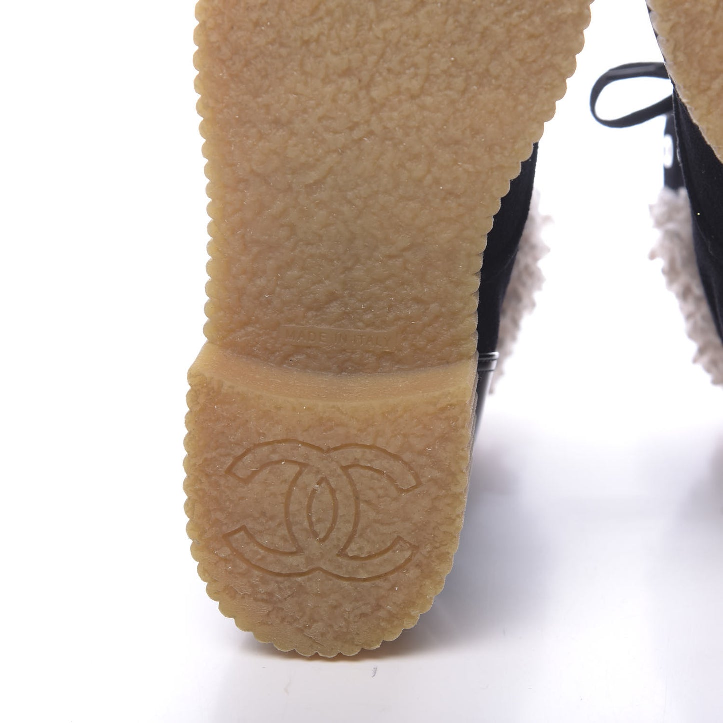 Calfskin Patent Fabric Lace Up Cap Toe CC Boots 39.5 Black Ivory