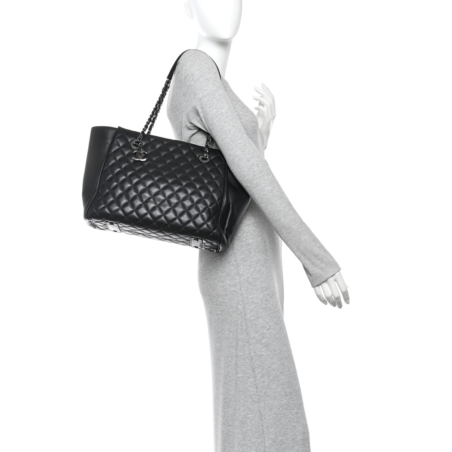 Chanel Lambskin Quilted Shopping Tote Black 2 of 10