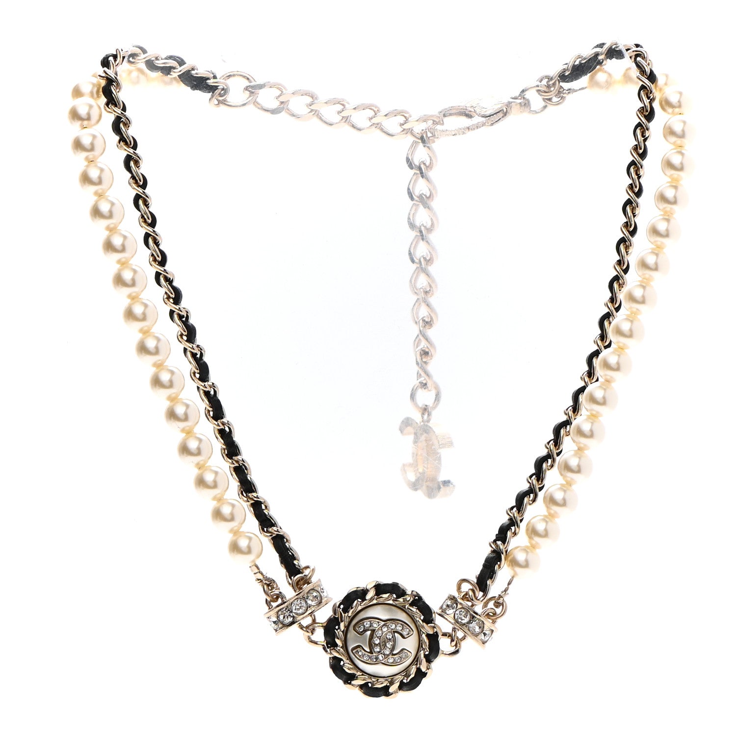 Chanel Pearl Crystal Lambskin CC Choker Gold Black 3 of 5
