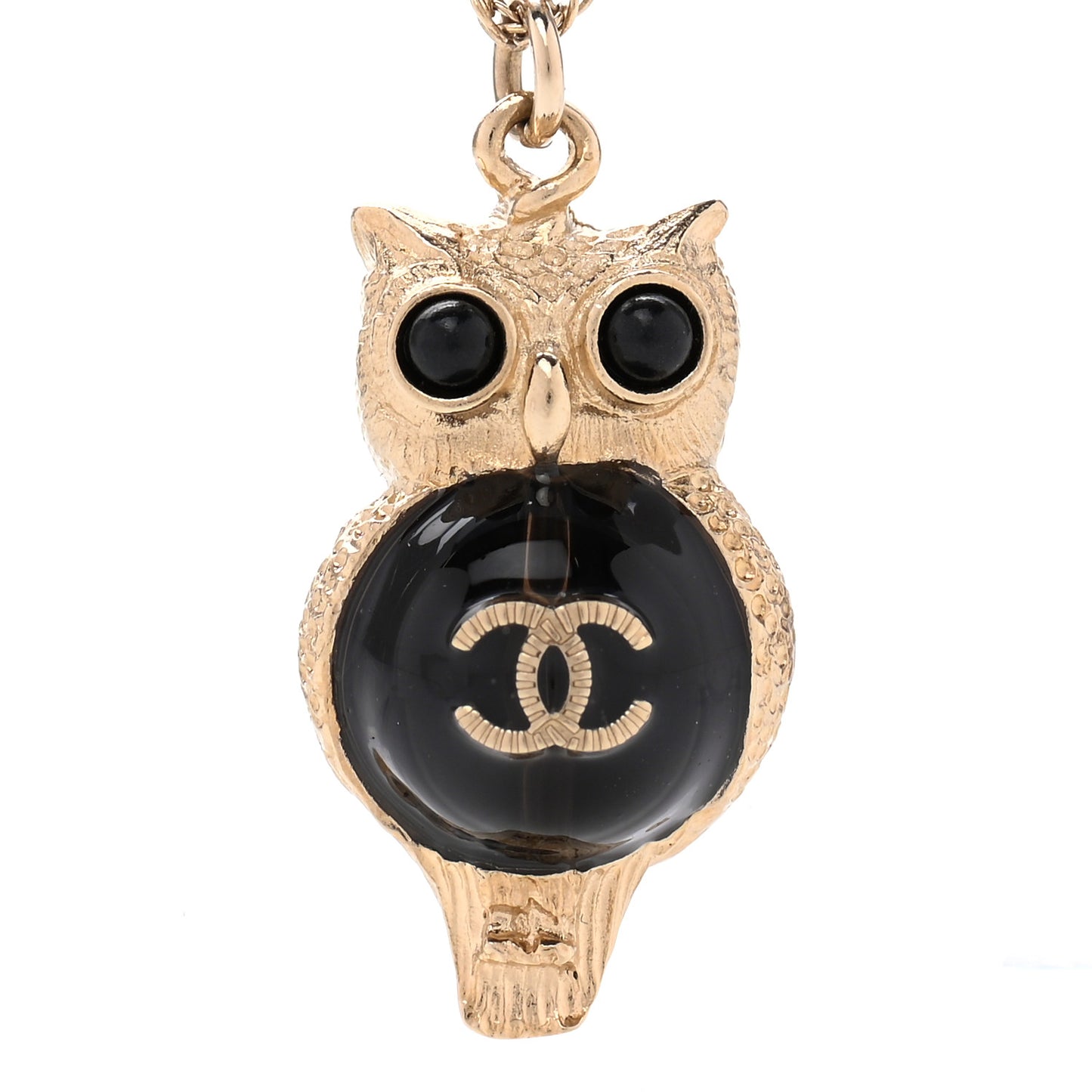 Resin Pearl CC Owl Necklace Gold Black
