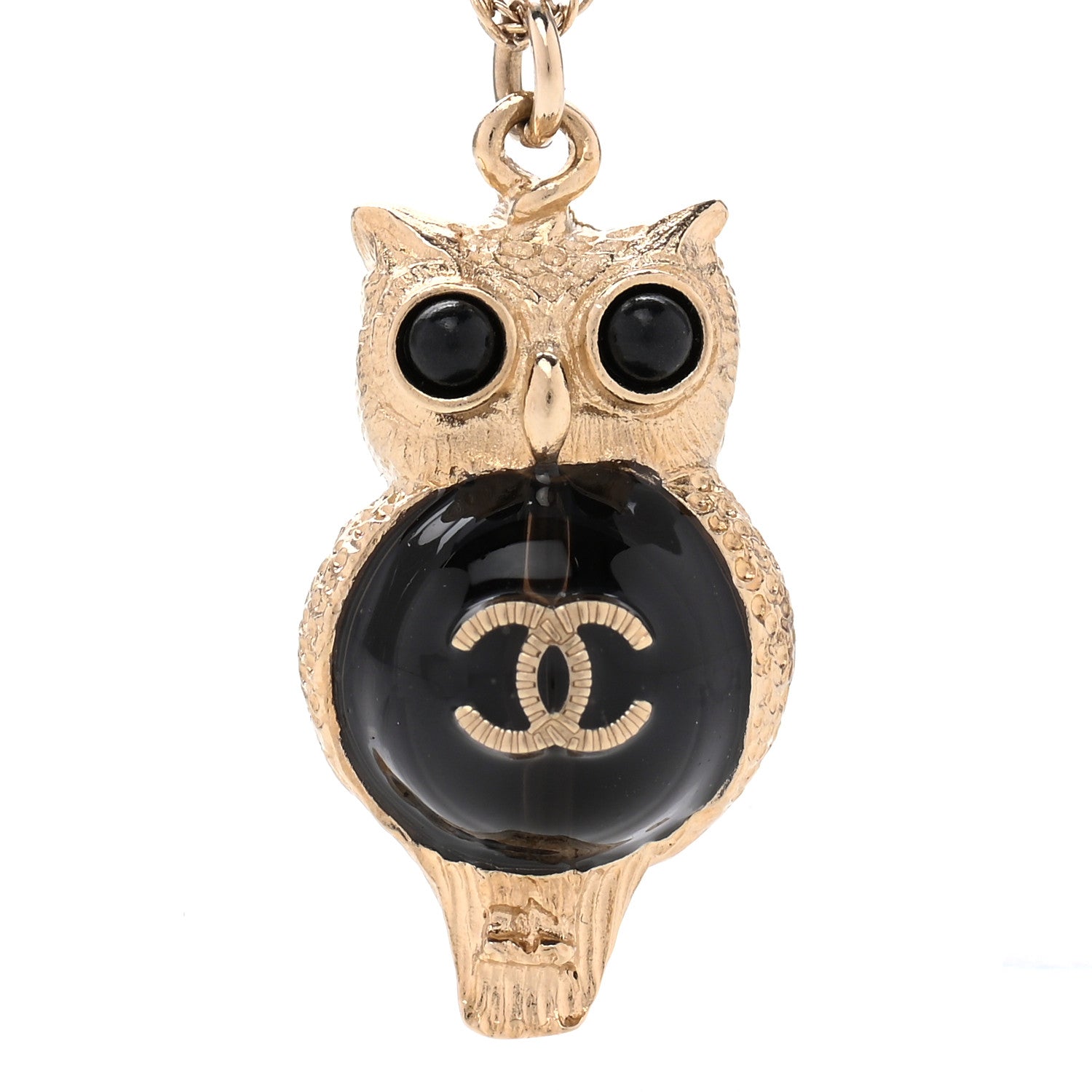 Chanel Resin Pearl CC Owl Necklace Gold Black 4 of 6