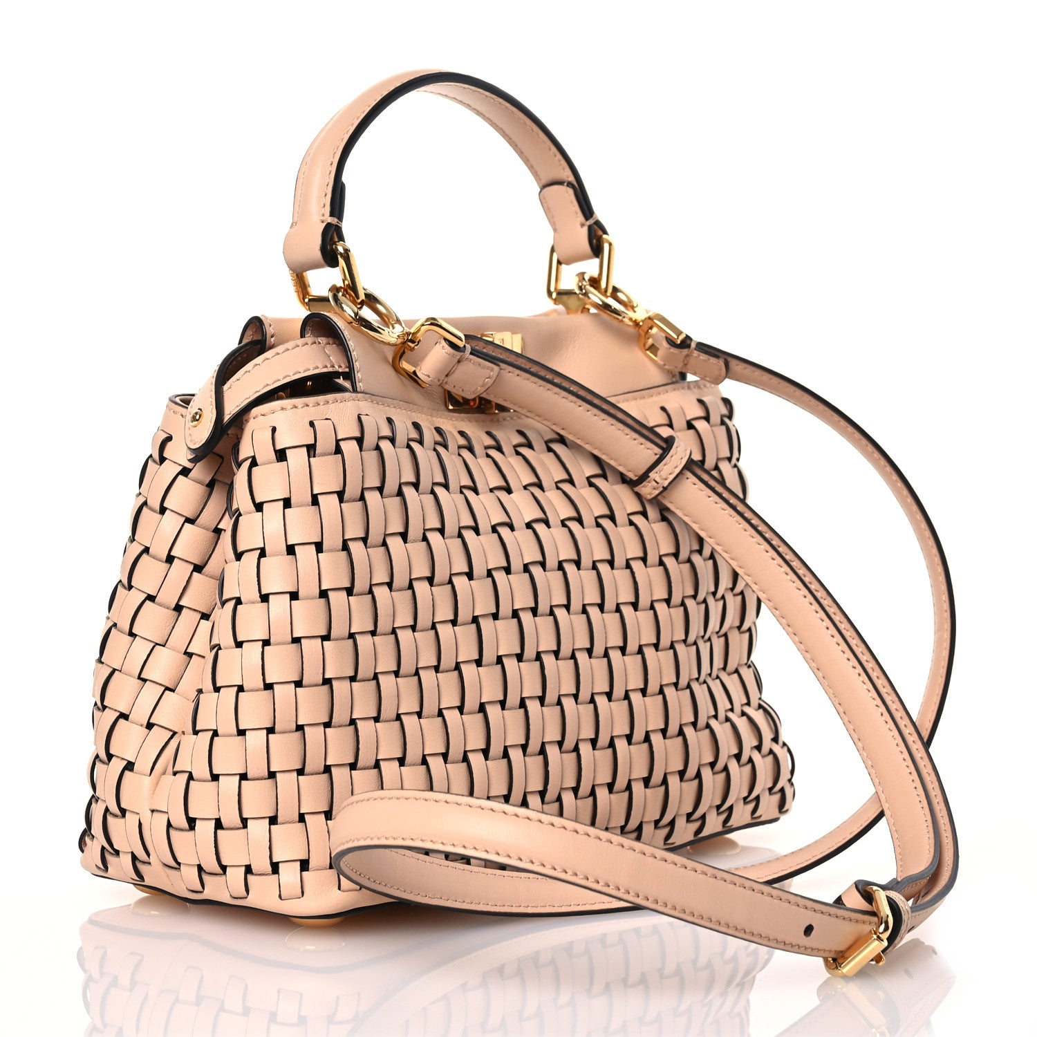 Fendi Vitello Grace Intreccio Mini Peekaboo Iconic Satchel Light Rose 3 of 14
