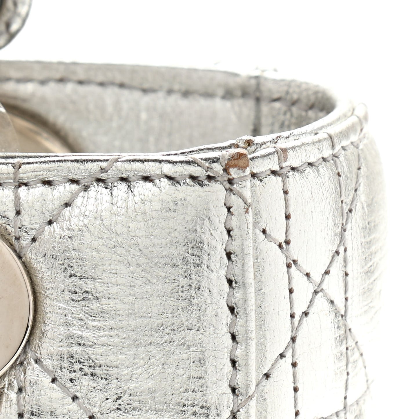 Metallic Grained Calfskin Cannage Small Lucky Badges My Lady Dior Silver