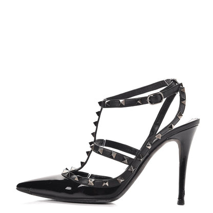 Valentino Garavani Patent Rockstud Ankle Strap Pumps 40.5 Black 1 of 10