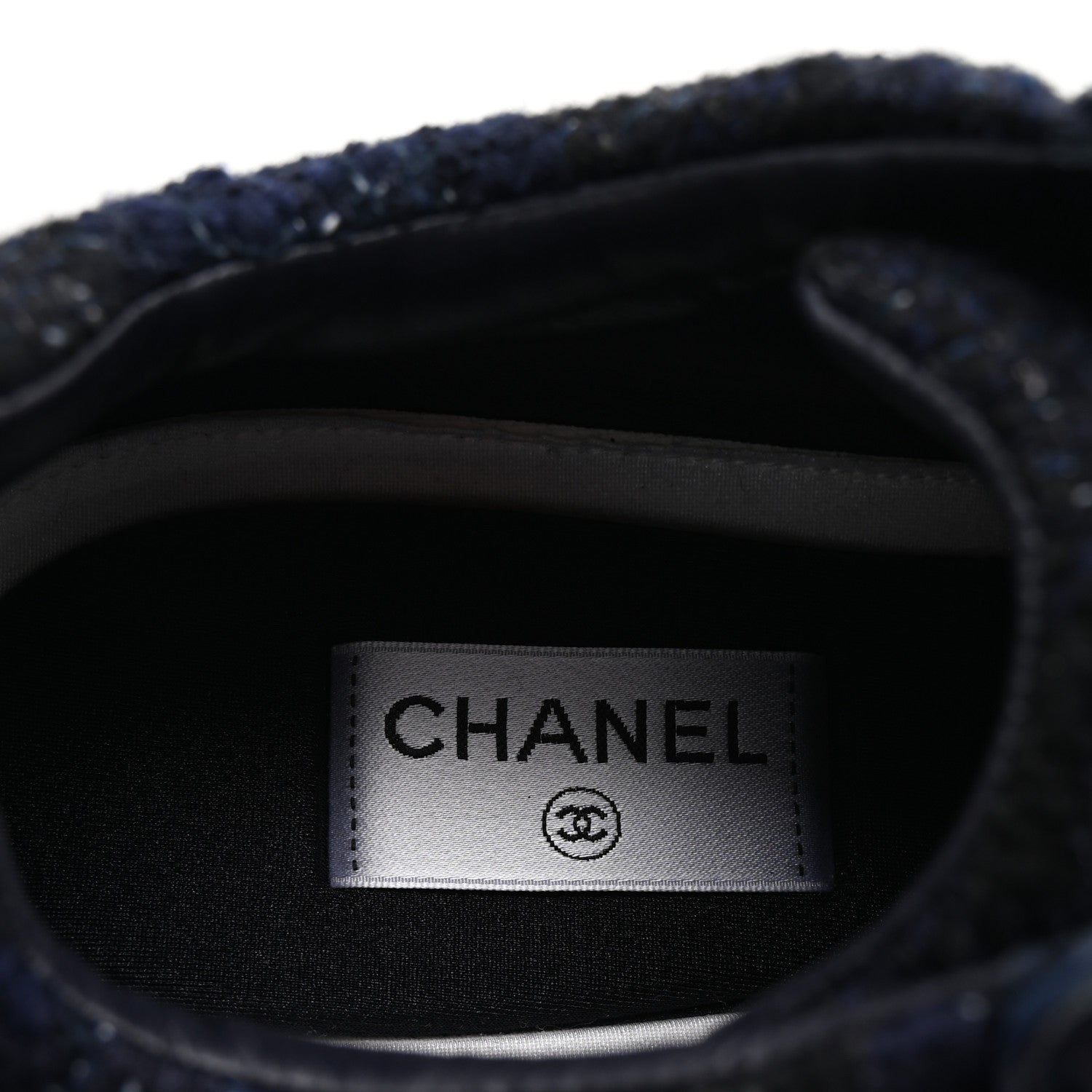 Chanel Tweed Suede Calfskin Mens CC Sneakers 43 Navy 8 of 10
