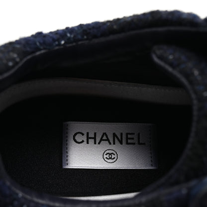 Chanel Tweed Suede Calfskin Mens CC Sneakers 43 Navy 8 of 10