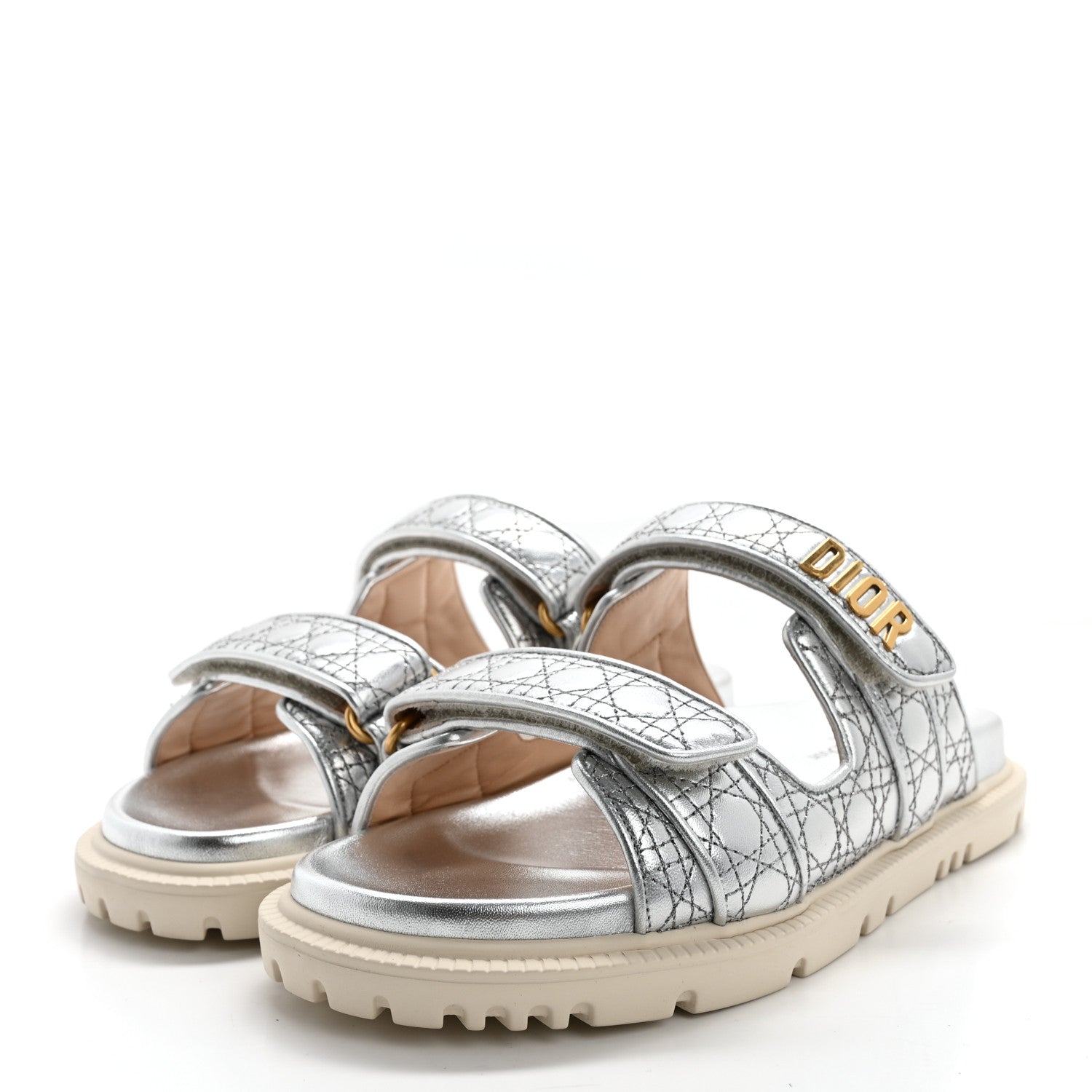 Christian Dior Laminated Sheepskin Cannage Dior Or Dioract Slide Sandals 40 Silver 3 of 11