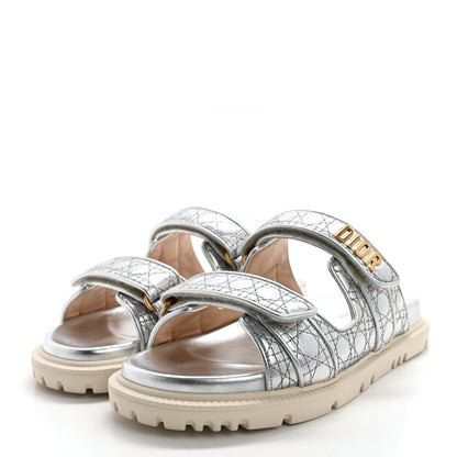 Christian Dior Laminated Sheepskin Cannage Dior Or Dioract Slide Sandals 40 Silver 3 of 11