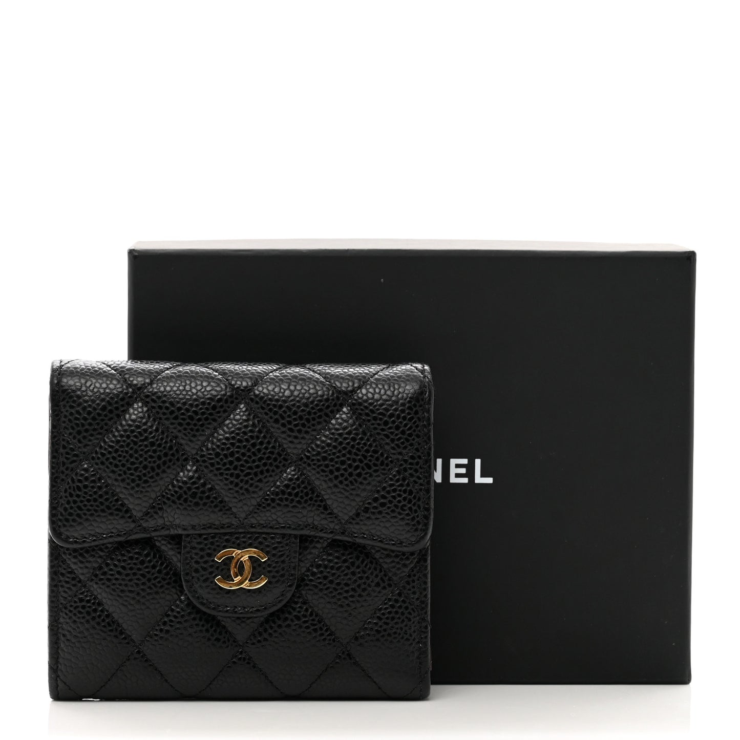 Caviar Quilted Compact Flap Wallet Black