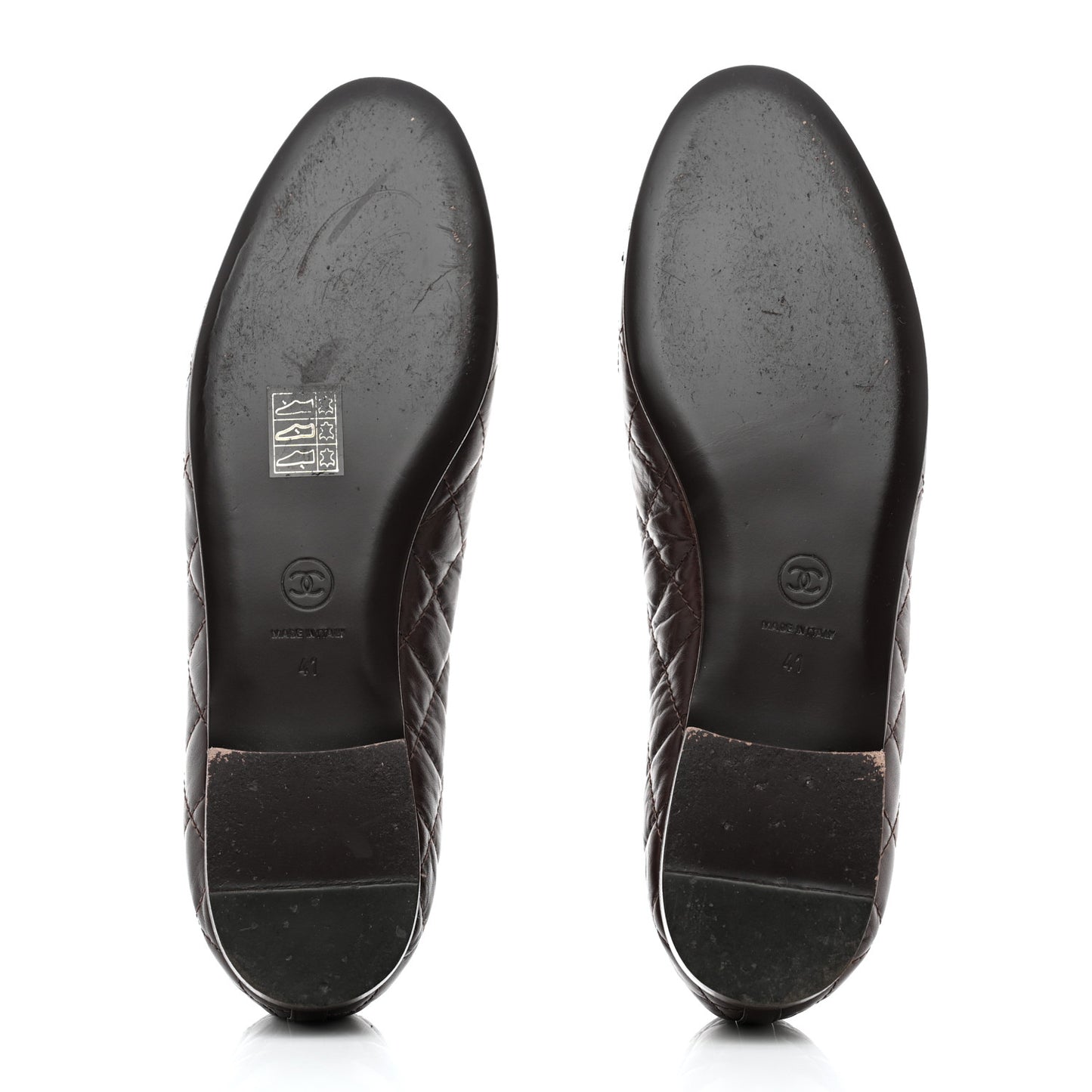 Aged Calfskin Quilted CC Cap Toe Ballerina Flats 41 Dark Brown
