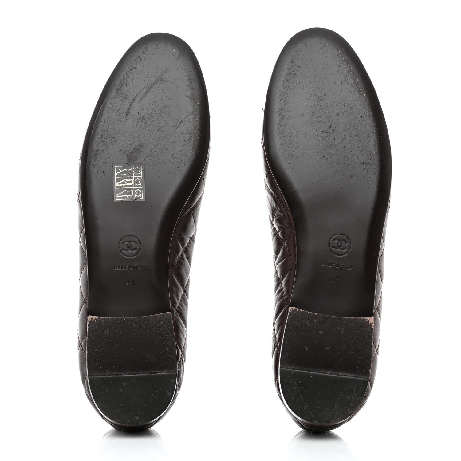 Chanel Aged Calfskin Quilted CC Cap Toe Ballerina Flats 41 Dark Brown 5 of 8
