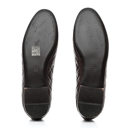 Chanel Aged Calfskin Quilted CC Cap Toe Ballerina Flats 41 Dark Brown 5 of 8