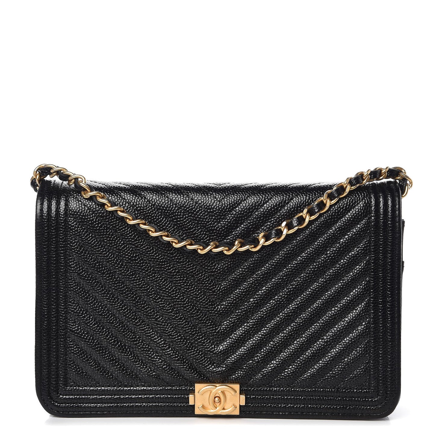 Caviar Chevron Quilted Boy Wallet On Chain WOC Black