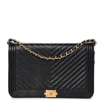 Chanel Caviar Chevron Quilted Boy Wallet On Chain WOC Black 1 of 10