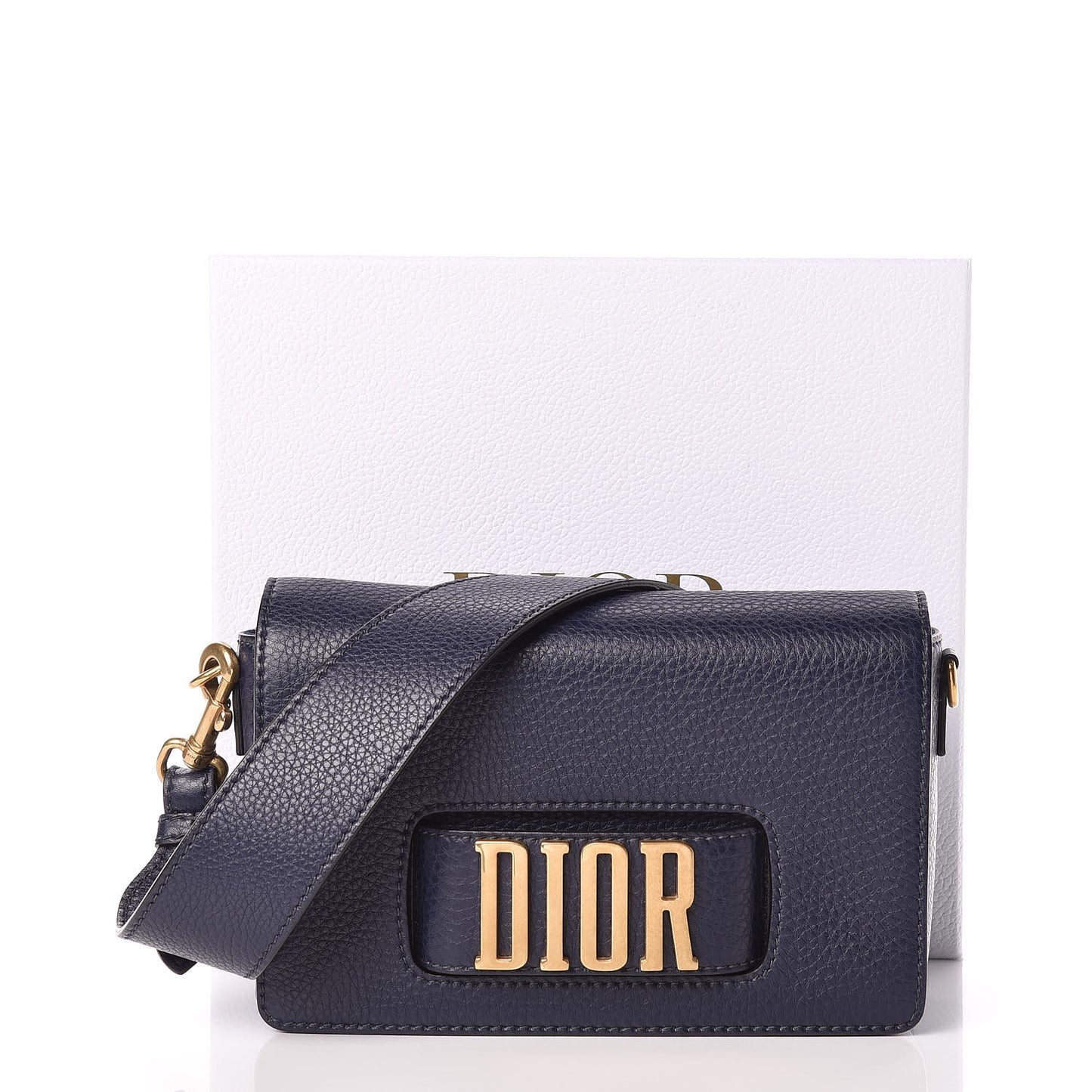 Grained Calfskin Dio(r)evolution Flap Bag Navy Blue