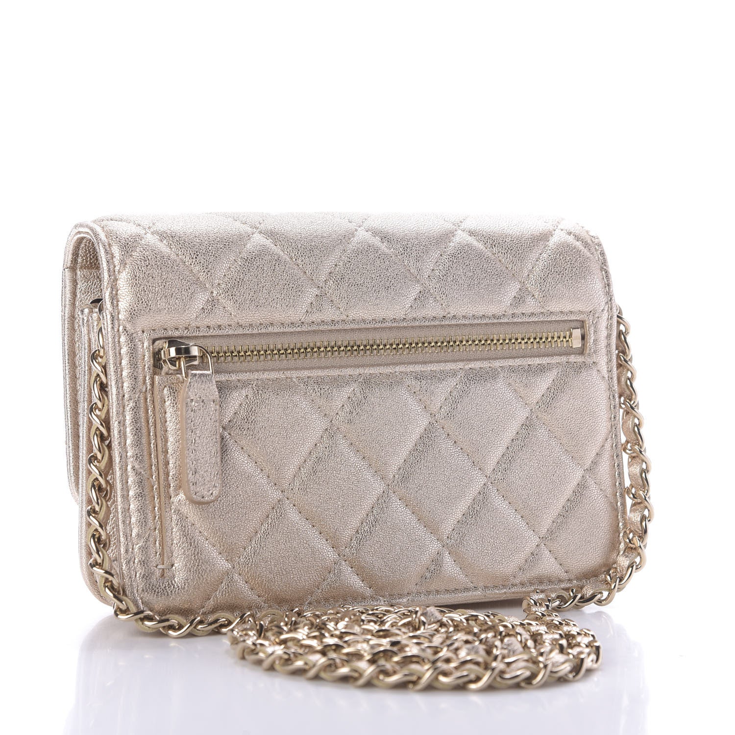 Chanel Metallic Lambskin Quilted Mini Wallet On Chain WOC Gold 4 of 10
