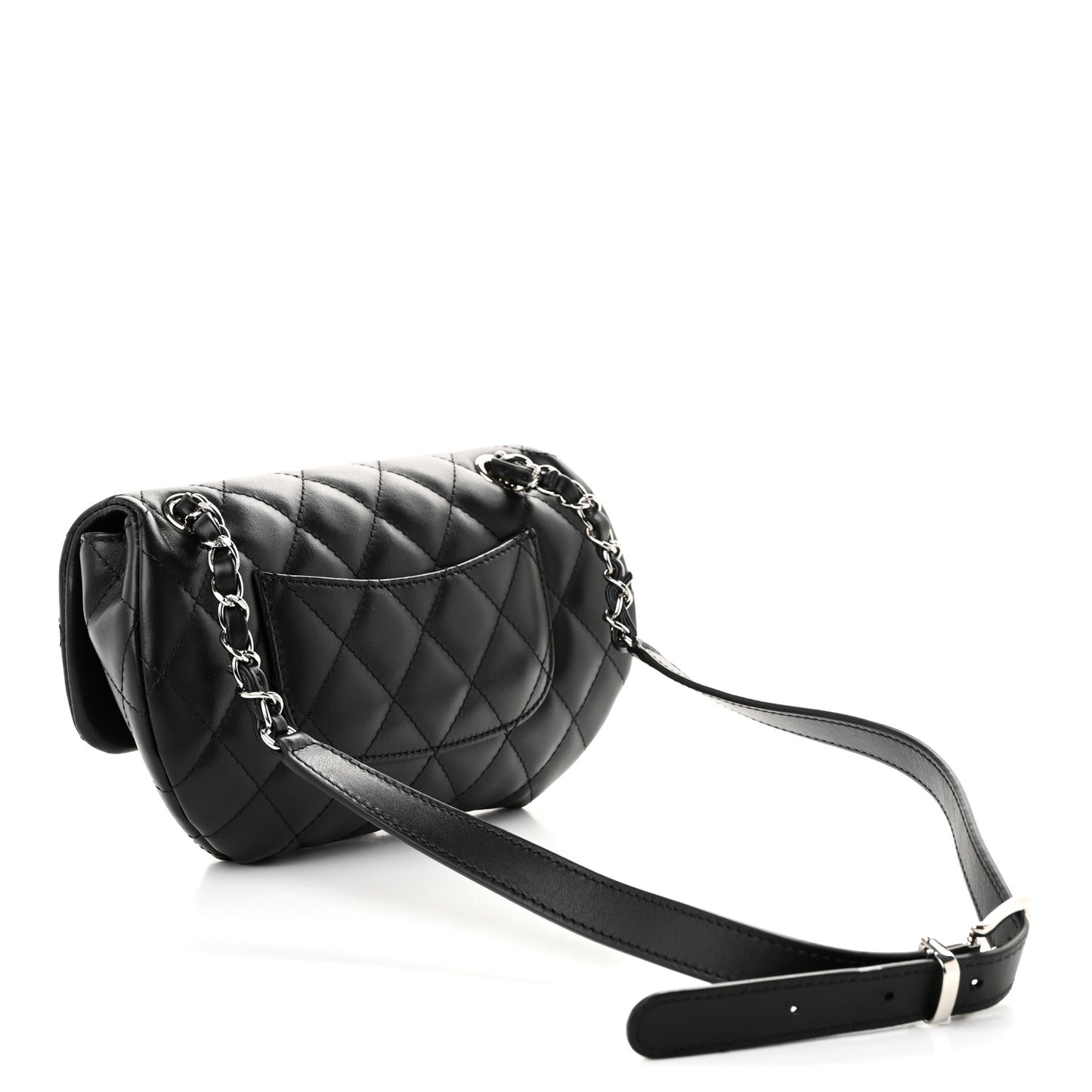 Calfskin Quilted CC Uniform Flap Belt Bag Black