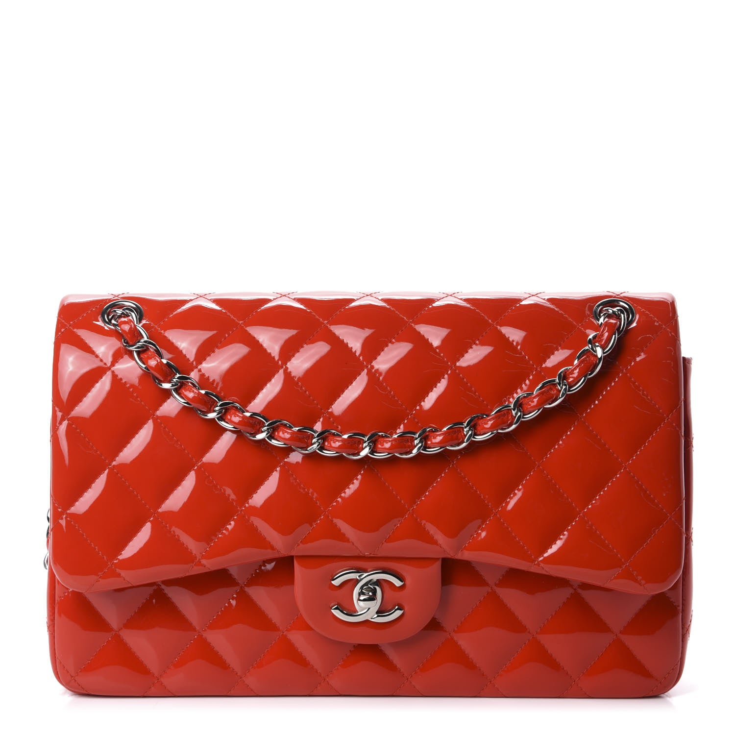 Chanel Patent Quilted Jumbo Double Flap Red 1 of 12