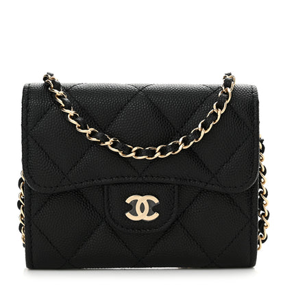 Chanel Caviar Quilted Flap Card Holder On Chain Black 1 of 12