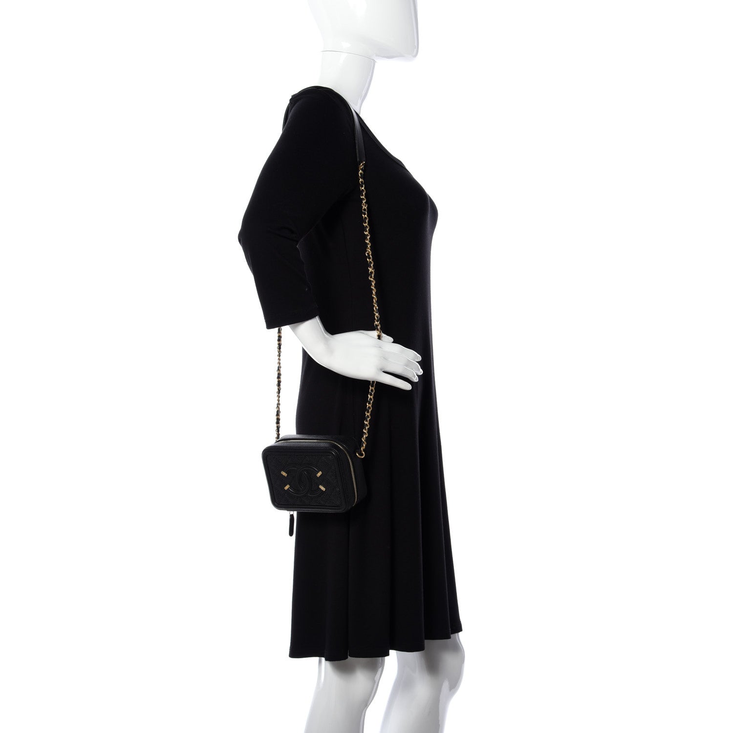 Chanel Caviar Quilted CC Filigree Vanity Clutch With Chain Black 2 of 10