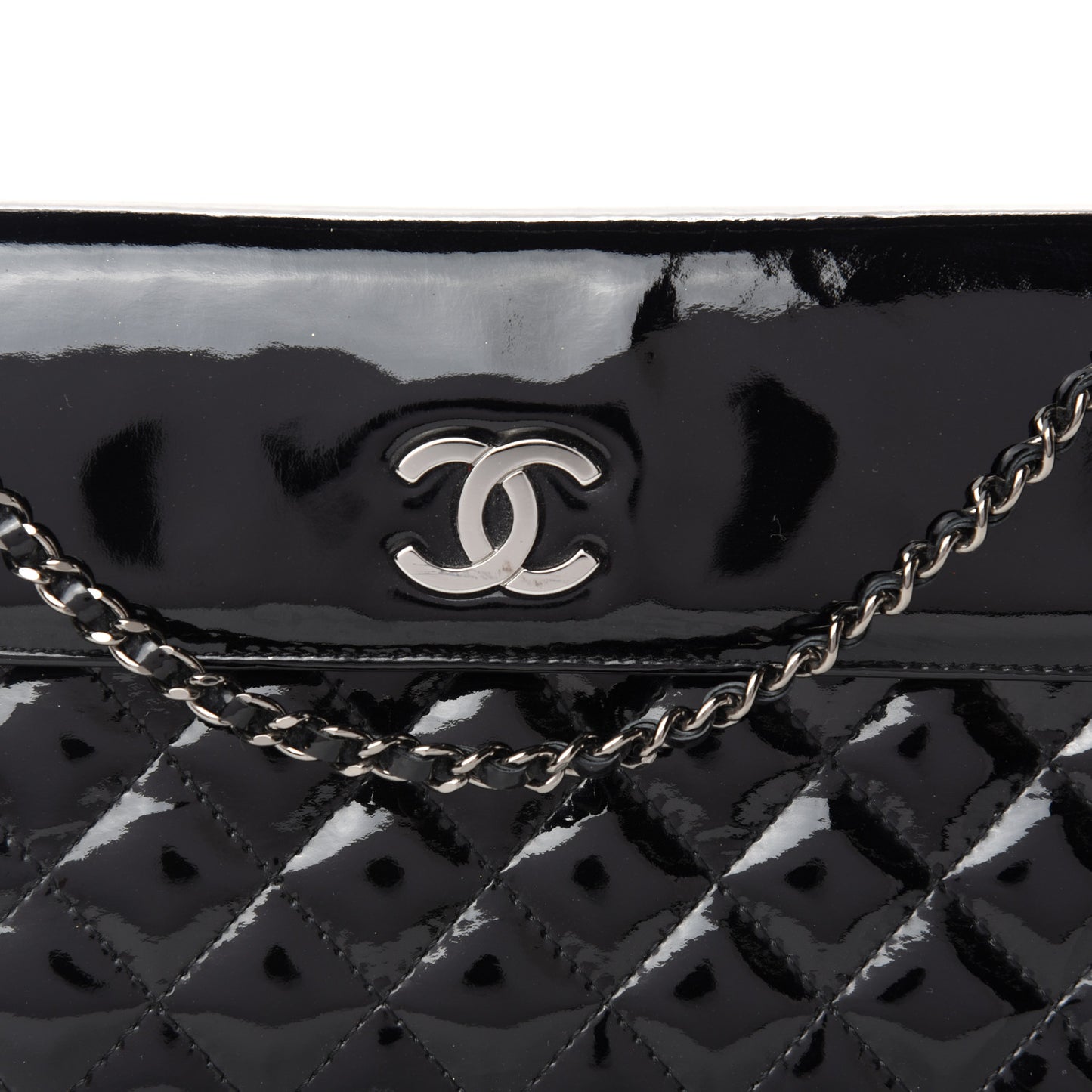 Patent Quilted Double Sided Crossbody Bag Black