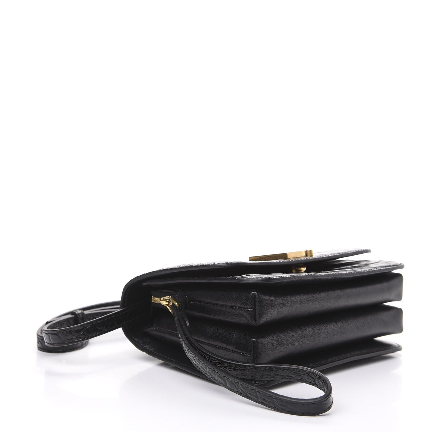 Shiny Calfskin Crocodile Embossed Small B Bag Black