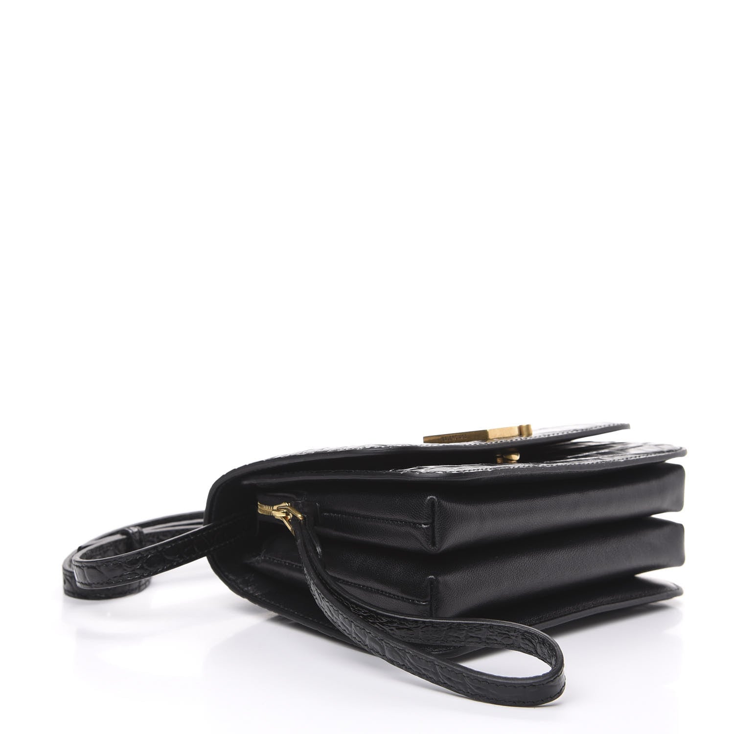 Balenciaga Shiny Calfskin Crocodile Embossed Small B Bag Black 3 of 8
