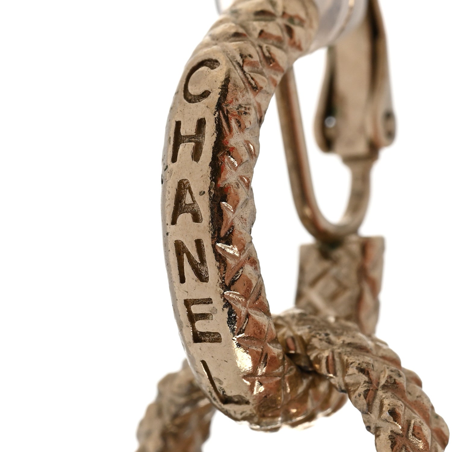 Chanel Resin Logo CC Chain Clip On Earrings Gold Tortoise 4 of 5
