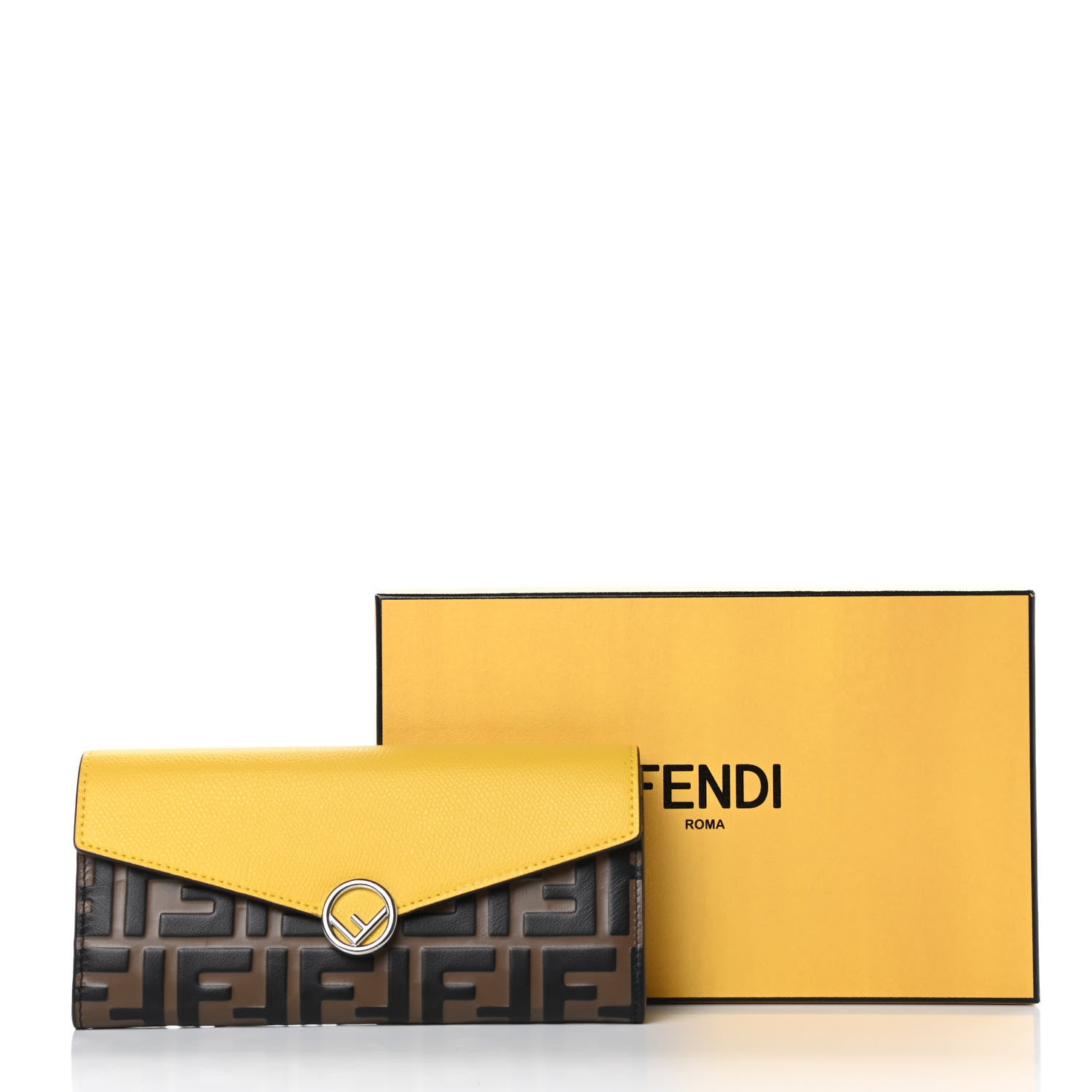 Fendi Vitello Cruise F is Fendi Bi-Color FF 1974 Embossed Continental Envelope Wallet Maya Black Sunflower 9 of 9