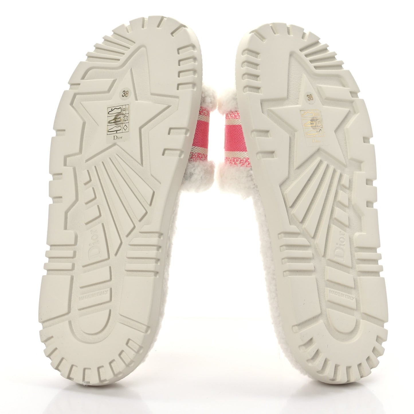 Shearling Canvas Embroidered Dway 10mm Slide Sandals 38 White Pink