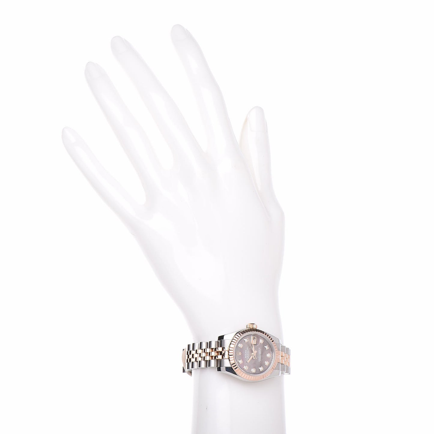 Stainless Steel 18K Everose Gold Black Mother of Pearl Diamond 26mm Oyster Perpetual Datejust Watch